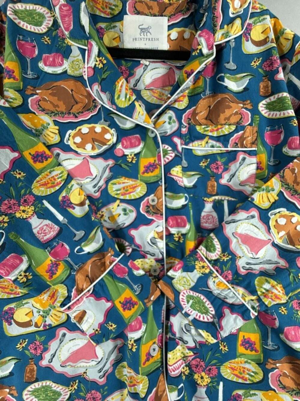 Printfresh x Anthropologie Festive Feast Thanksgiving Dinner Long Sleeve Pajama - Picture 7 of 16